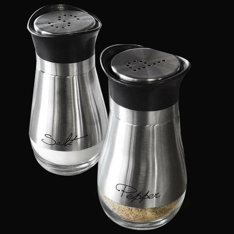 Salt and Pepper Shakers Stainless Steel Glass Set BPA Free, 4oz.