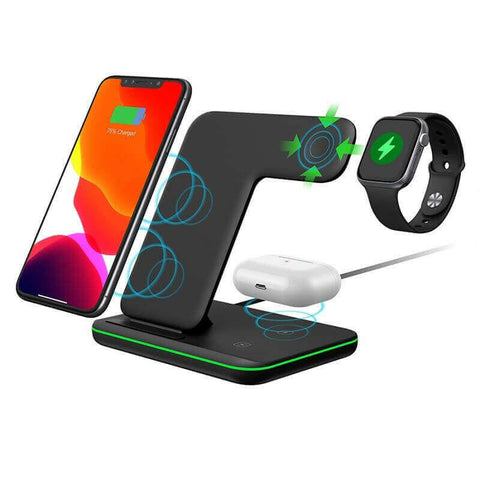 Ninja 15W 3 in 1 Fast Wireless Charging Station for Mobile Phones.