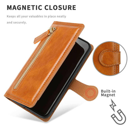 Zipper Wallet Flip Case For iPhone With Wireless Charging Support.