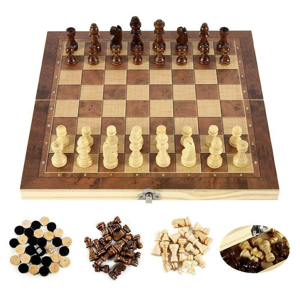 Foldable Wooden Chess Set Board Game.