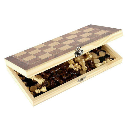 Foldable Wooden Chess Set Board Game.