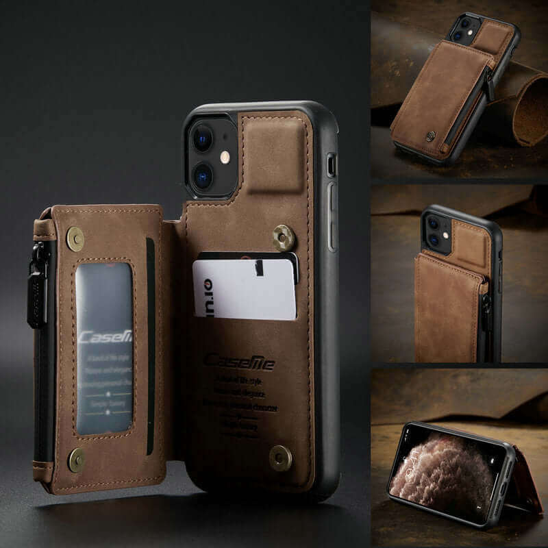 Slim Zipper Coin Bag Wallet Back Case For iPhone With Photo Slot