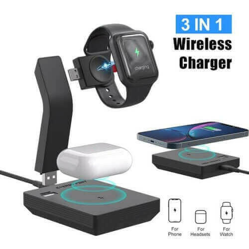 Ninja 15W 3 in 1 Fast Wireless Charging Station for Mobile Phones.