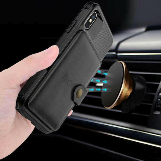 360 Protection Magnetic Leather Wallet Armor Case for iPhone.