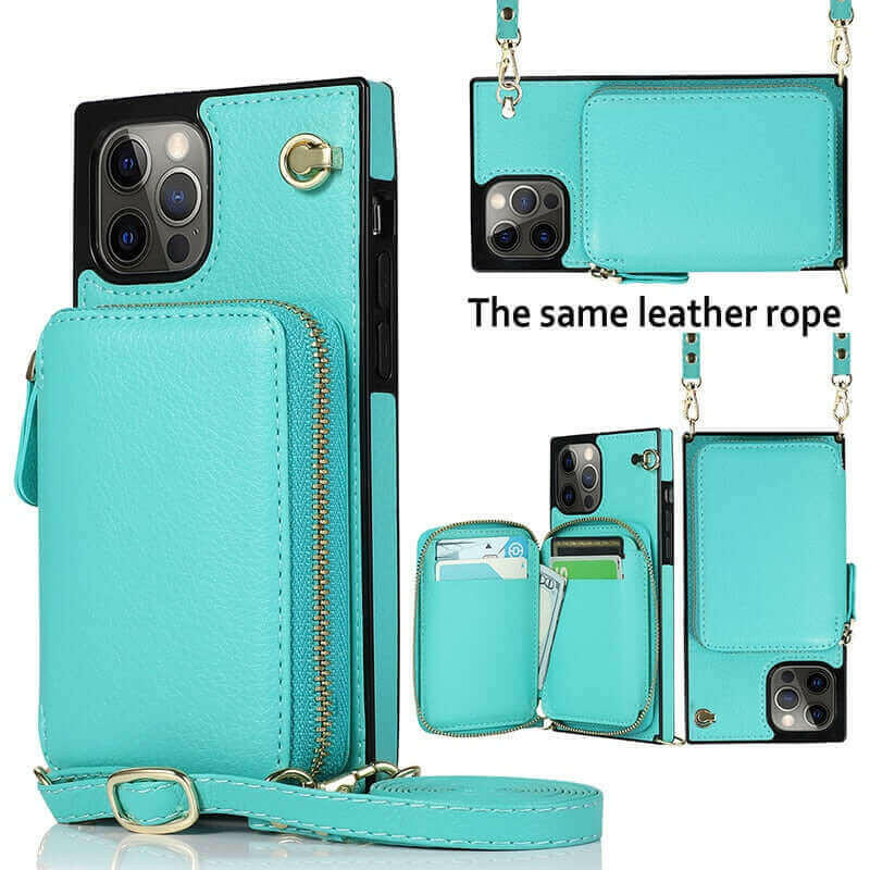 Zipper Wallet Case with Adjustable Crossbody Strap for iphone.