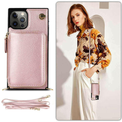 Zipper Wallet Case with Adjustable Crossbody Strap for iphone.