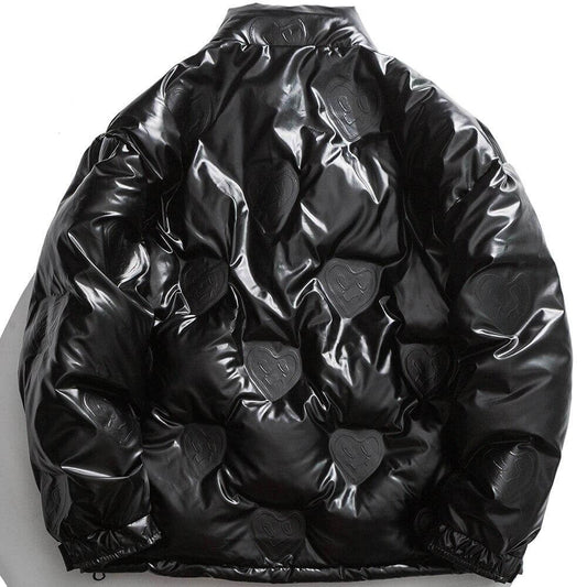 Winter Jacket Men Heart Embossing Solid Color Zipper Black Parkas