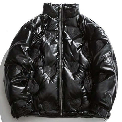 Winter Jacket Men Heart Embossing Solid Color Zipper Black Parkas