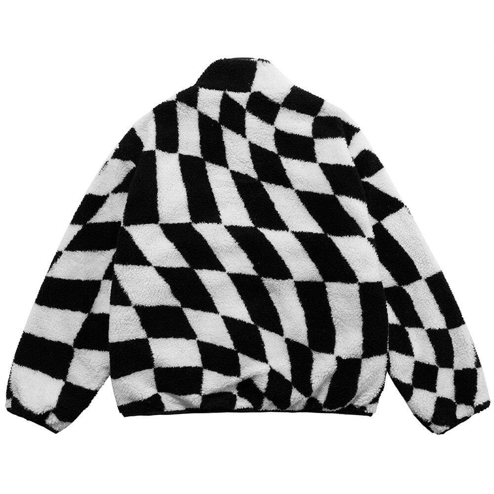 Lambswool Jacket Men Plaid Print Zipper Warm Coats Winter Soft Cozy