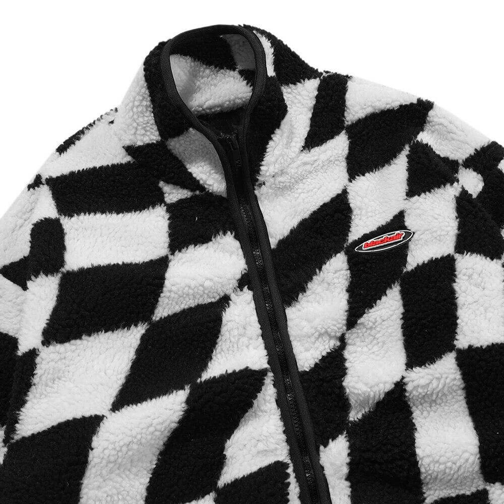 Lambswool Jacket Men Plaid Print Zipper Warm Coats Winter Soft Cozy