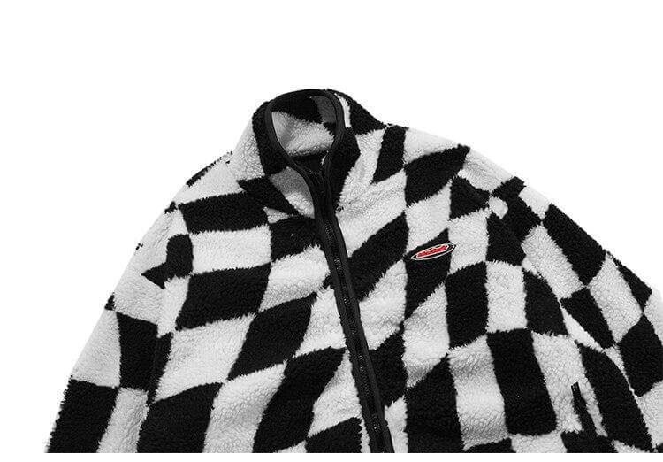 Lambswool Jacket Men Plaid Print Zipper Warm Coats Winter Soft Cozy
