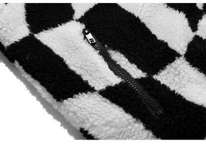 Lambswool Jacket Men Plaid Print Zipper Warm Coats Winter Soft Cozy