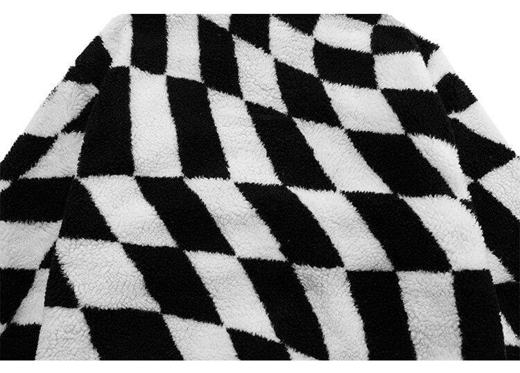 Lambswool Jacket Men Plaid Print Zipper Warm Coats Winter Soft Cozy