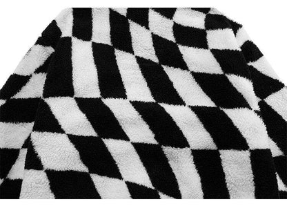 Lambswool Jacket Men Plaid Print Zipper Warm Coats Winter Soft Cozy