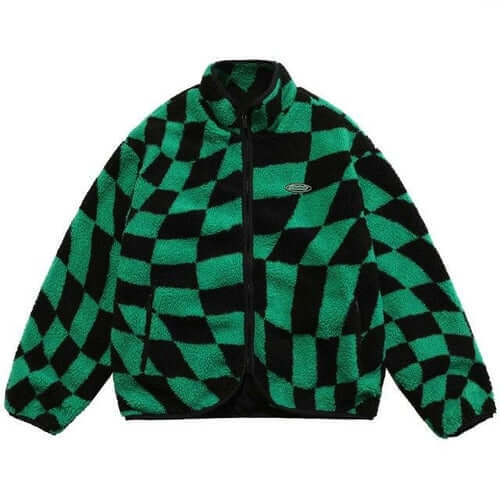 Lambswool Jacket Men Plaid Print Zipper Warm Coats Winter Soft Cozy