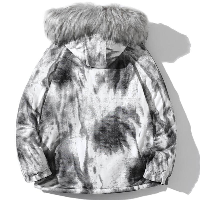 Parkas Winter Jacket Men Distressed Tie Dye Inkjet Printed Padded
