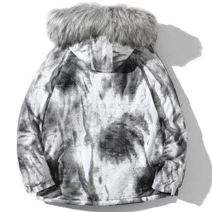 Parkas Winter Jacket Men Distressed Tie Dye Inkjet Printed Padded