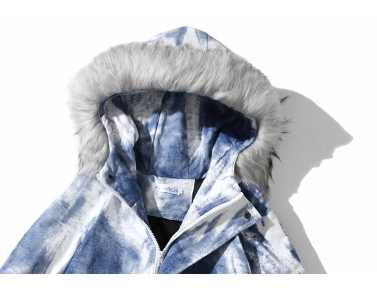 Parkas Winter Jacket Men Distressed Tie Dye Inkjet Printed Padded