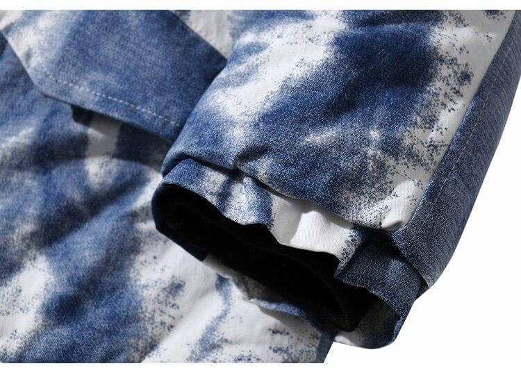 Parkas Winter Jacket Men Distressed Tie Dye Inkjet Printed Padded