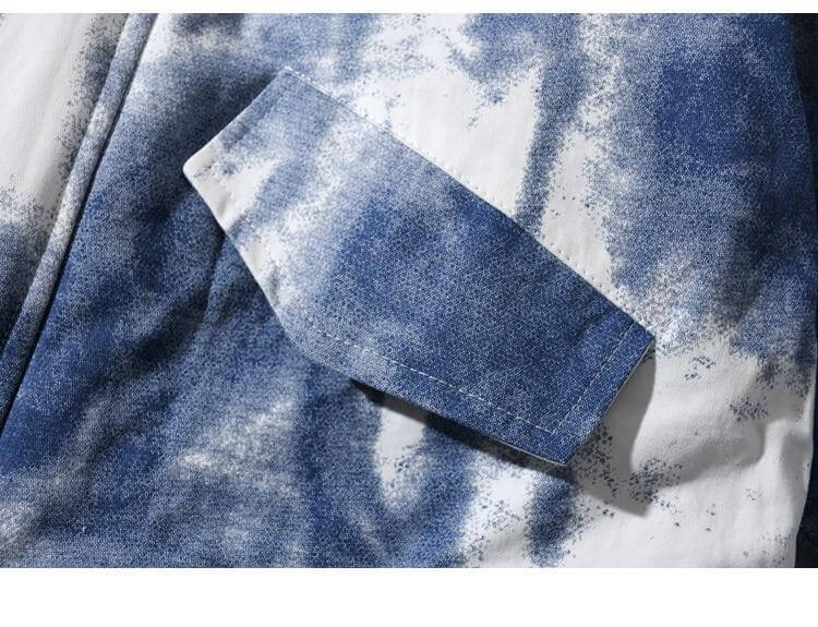 Parkas Winter Jacket Men Distressed Tie Dye Inkjet Printed Padded