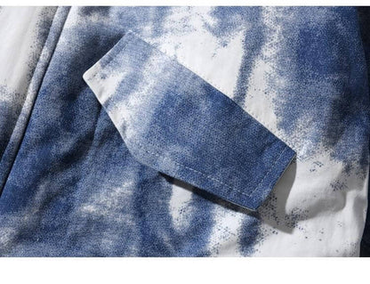 Parkas Winter Jacket Men Distressed Tie Dye Inkjet Printed Padded