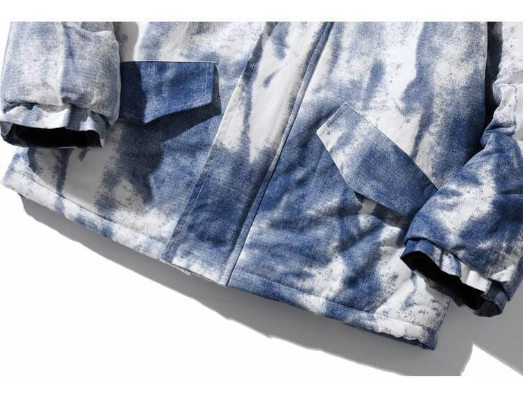 Parkas Winter Jacket Men Distressed Tie Dye Inkjet Printed Padded