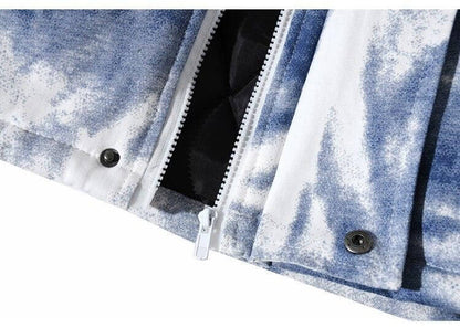 Parkas Winter Jacket Men Distressed Tie Dye Inkjet Printed Padded