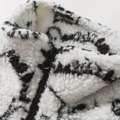 Lambswool Parkas Winter Jacket Men Dinosaur Graffiti Fuzzy Casual