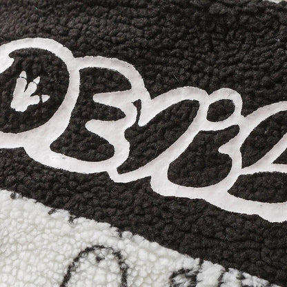 Lambswool Parkas Winter Jacket Men Dinosaur Graffiti Fuzzy Casual