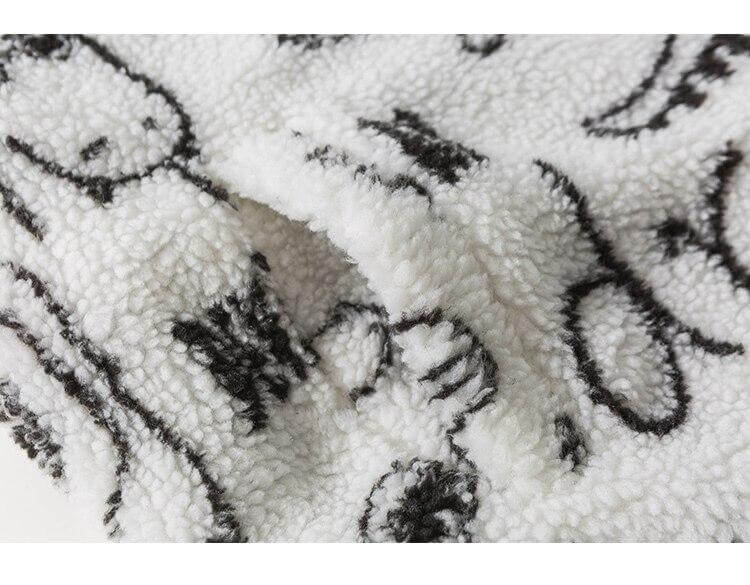 Lambswool Parkas Winter Jacket Men Dinosaur Graffiti Fuzzy Casual