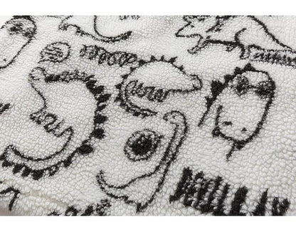 Lambswool Parkas Winter Jacket Men Dinosaur Graffiti Fuzzy Casual