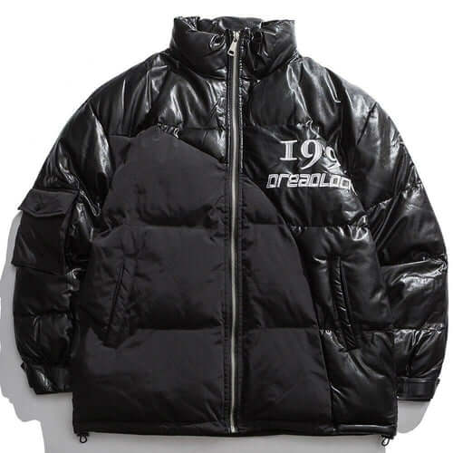 Parka Jacket Men Embroidery Patchwork Pocket Cotton Coat Winter