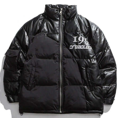 Parka Jacket Men Embroidery Patchwork Pocket Cotton Coat Winter