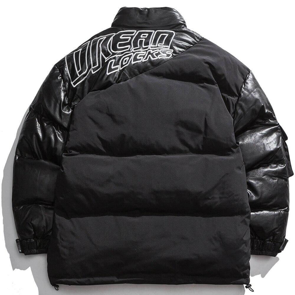 Parka Jacket Men Embroidery Patchwork Pocket Cotton Coat Winter