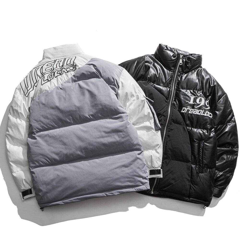 Parka Jacket Men Embroidery Patchwork Pocket Cotton Coat Winter