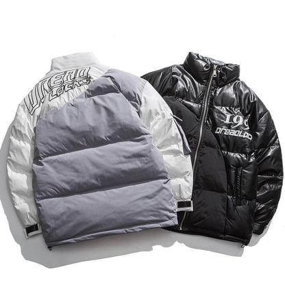 Parka Jacket Men Embroidery Patchwork Pocket Cotton Coat Winter