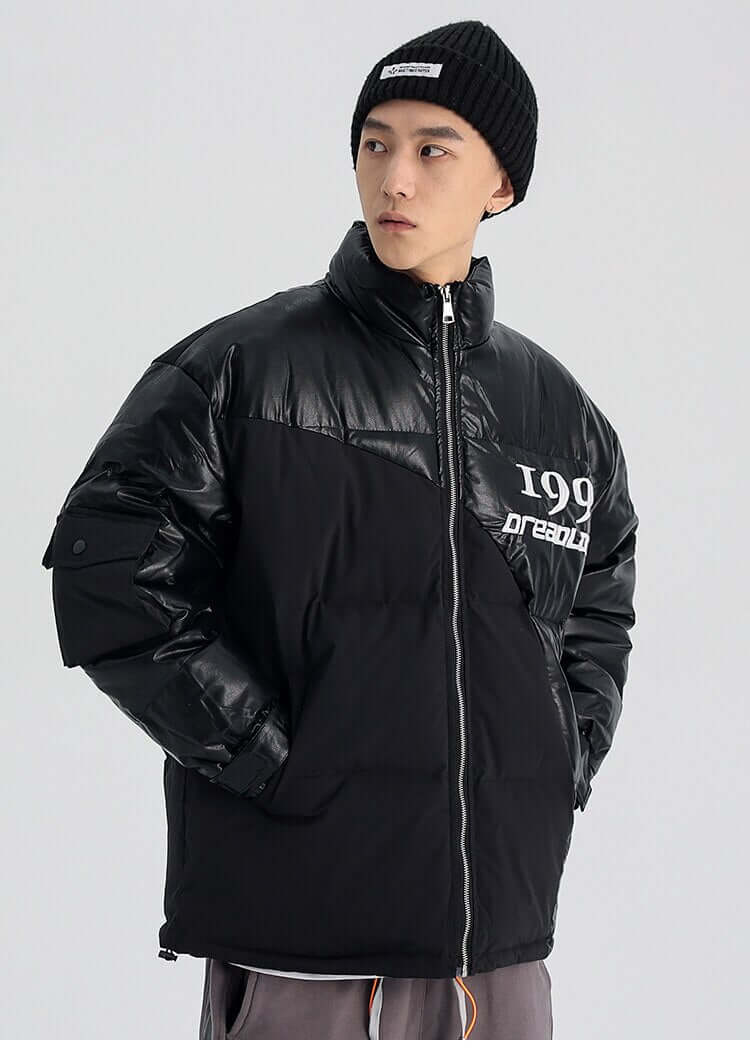 Parka Jacket Men Embroidery Patchwork Pocket Cotton Coat Winter