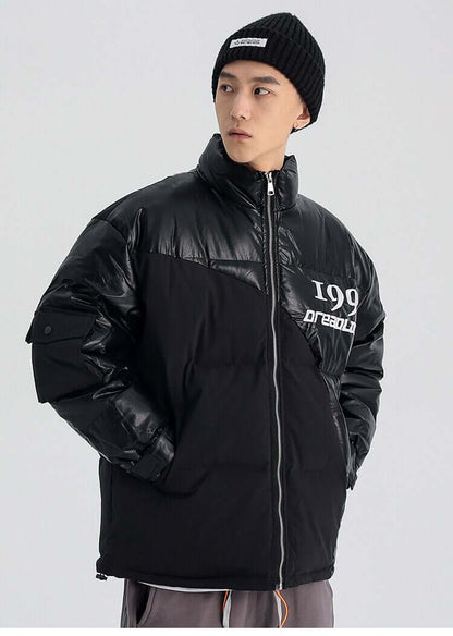 Parka Jacket Men Embroidery Patchwork Pocket Cotton Coat Winter