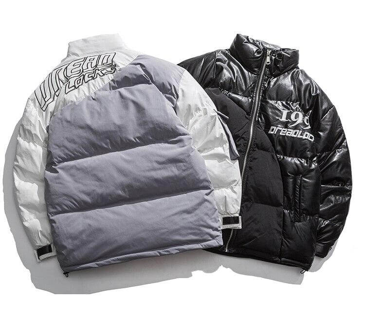 Parka Jacket Men Embroidery Patchwork Pocket Cotton Coat Winter