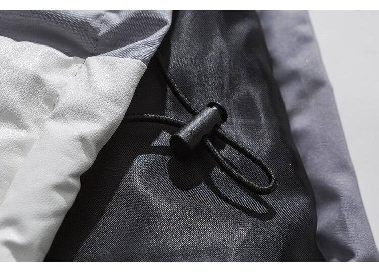 Parka Jacket Men Embroidery Patchwork Pocket Cotton Coat Winter