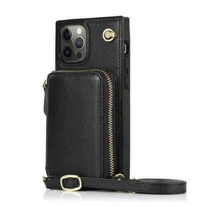 Zipper Wallet Case with Adjustable Crossbody Strap for iphone.