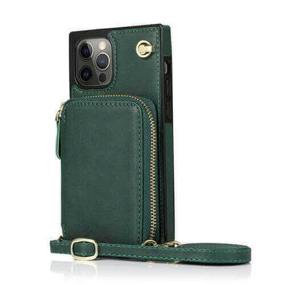 Zipper Wallet Case with Adjustable Crossbody Strap for iphone.