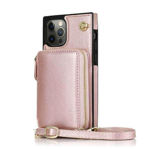 Zipper Wallet Case with Adjustable Crossbody Strap for iphone.