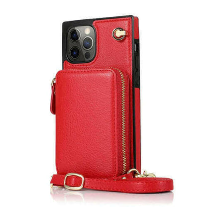 Zipper Wallet Case with Adjustable Crossbody Strap for iphone.