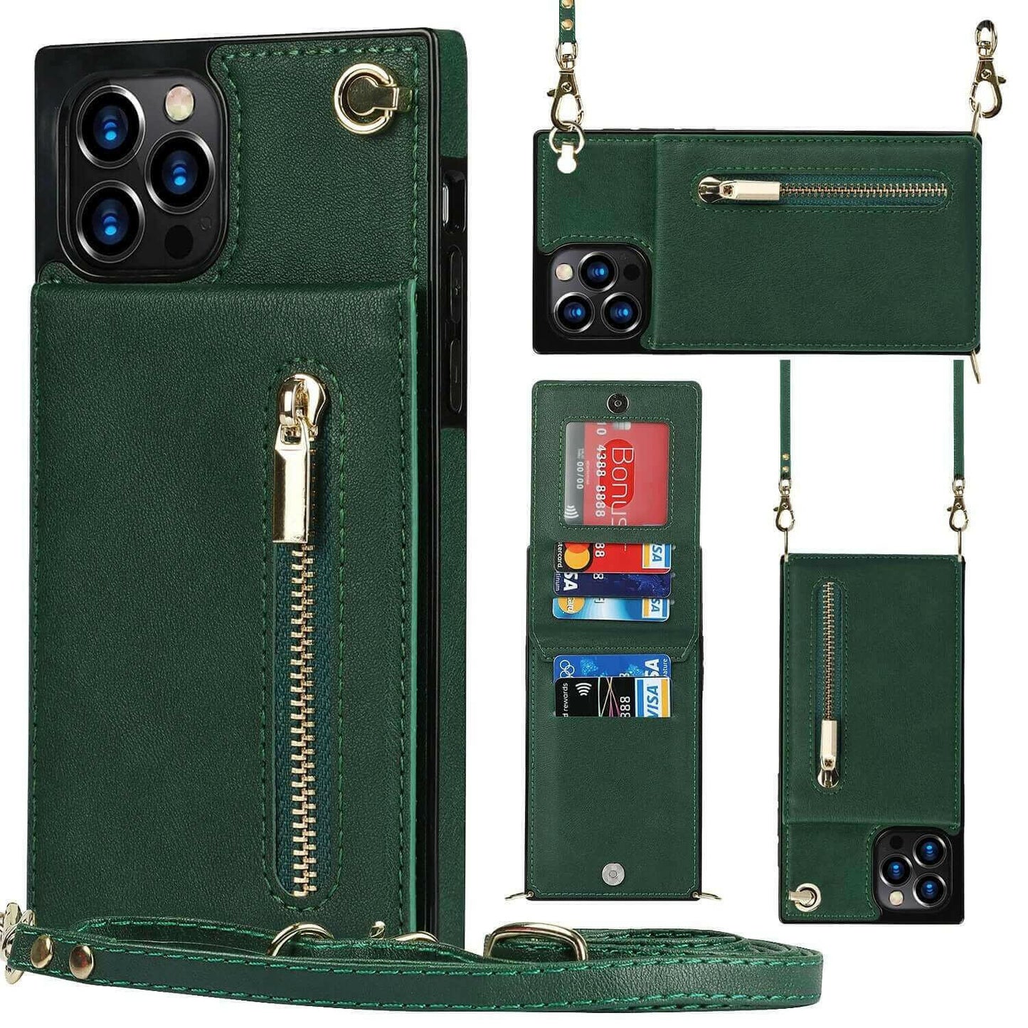 Slim Zipper Wallet Back Case for iPhone With Crossbody Strap.