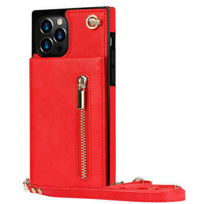 Slim Zipper Wallet Back Case for iPhone With Crossbody Strap.