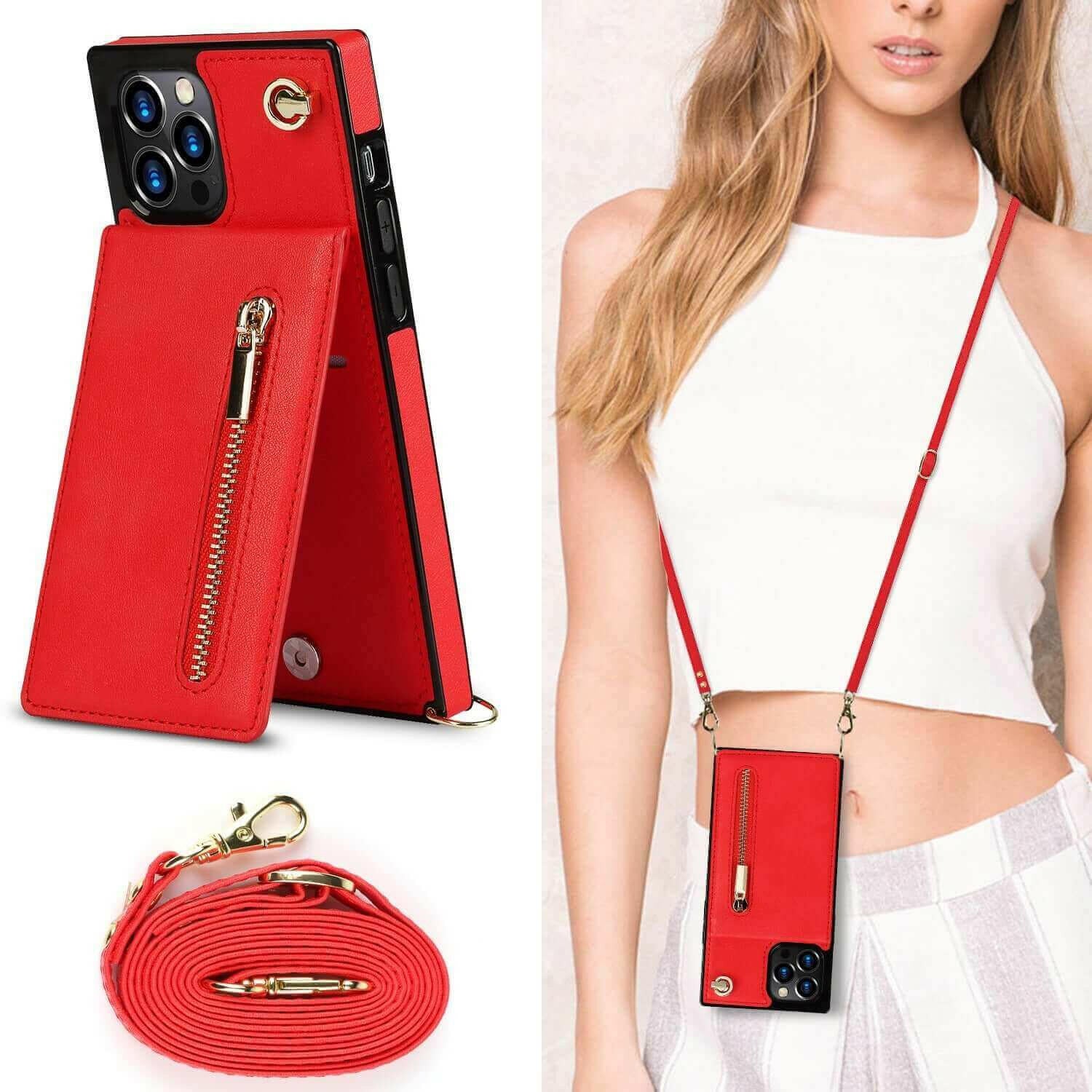 Slim Zipper Wallet Back Case for iPhone With Crossbody Strap.