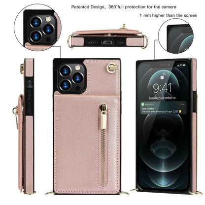 Slim Zipper Wallet Back Case for iPhone With Crossbody Strap.