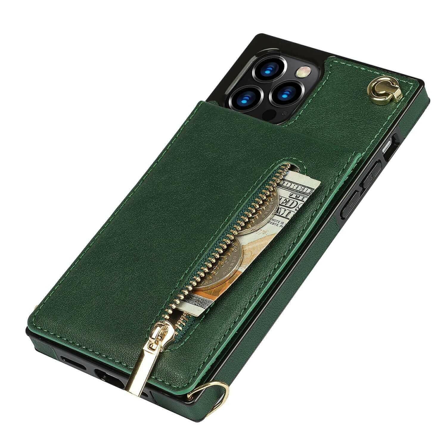 Slim Zipper Wallet Back Case for iPhone With Crossbody Strap.