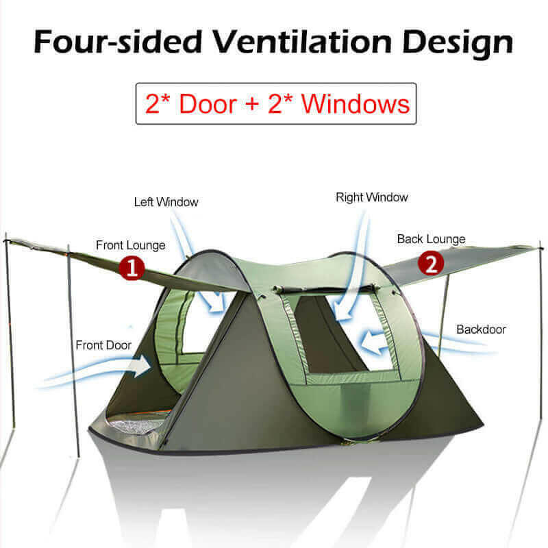 Large Capacity 4 to 5 Persons Automatic Pop Up Camping Tent.